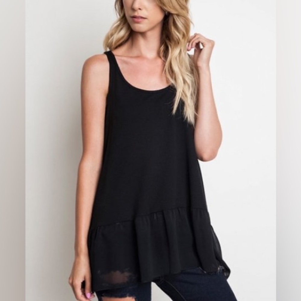 Umgee Cami Tank Top Ruffle Hem Extender in Black